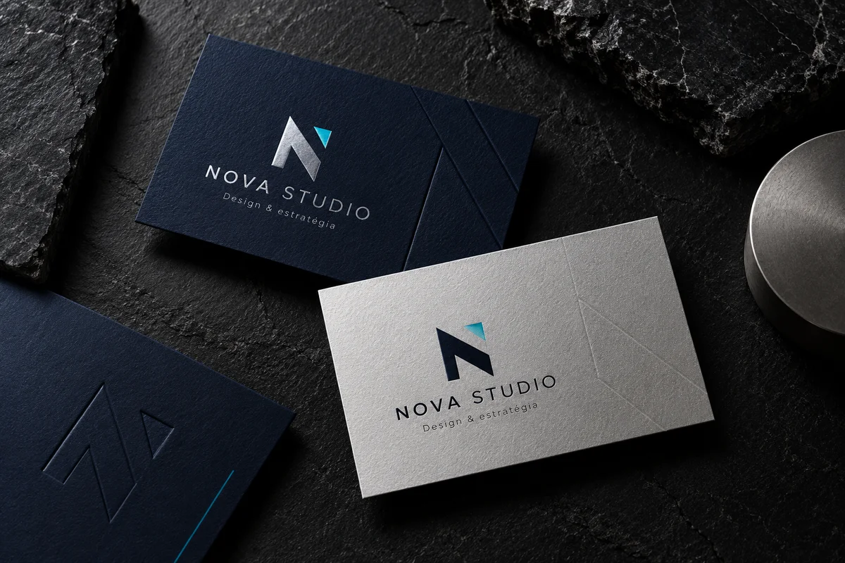 Conceito ilustrativo: Nova — identidade & cartões